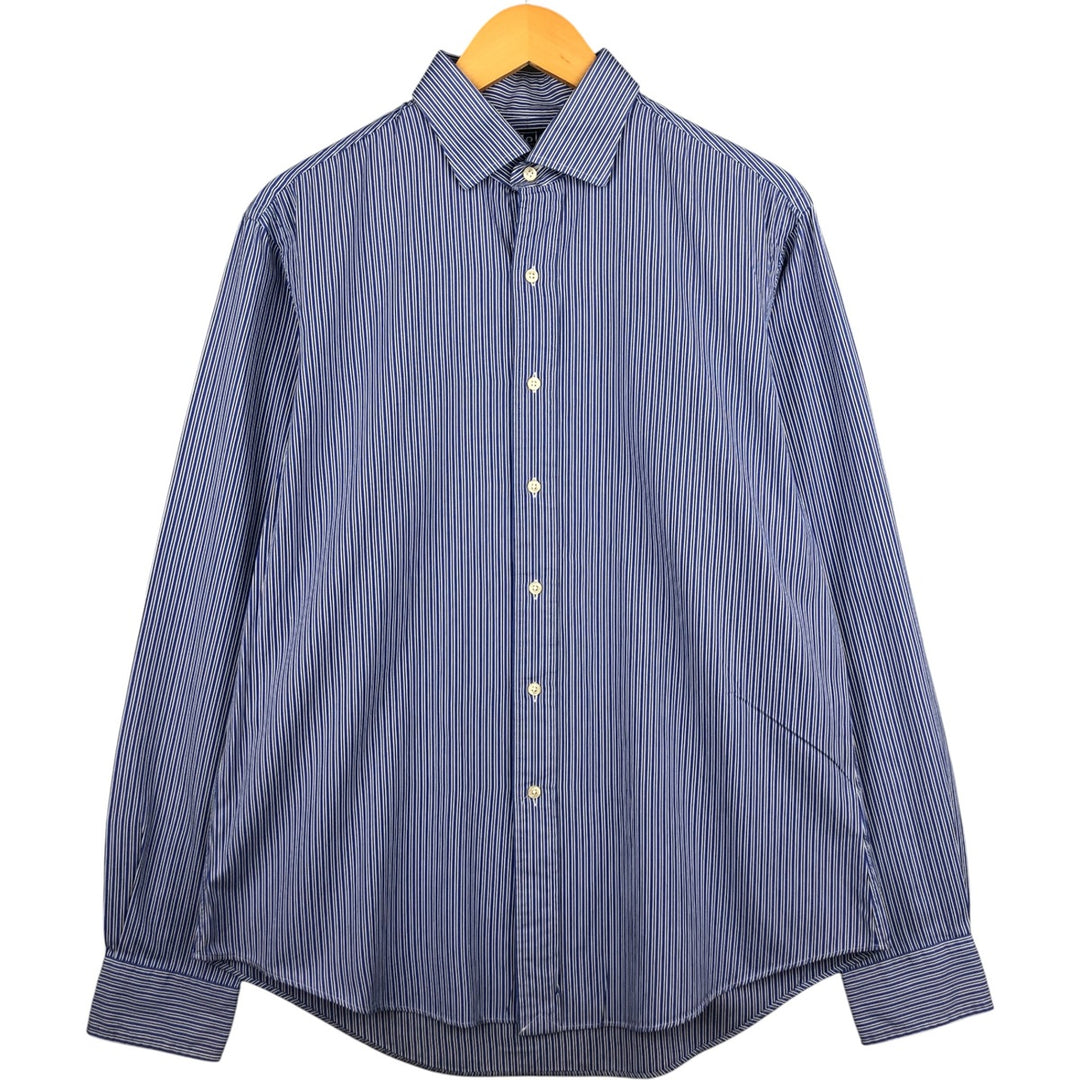 Ralph Lauren REGEND CUSTOM FIT wide collar long sleeve striped shirt, men's size L cotton blue type Vintage Second Hand