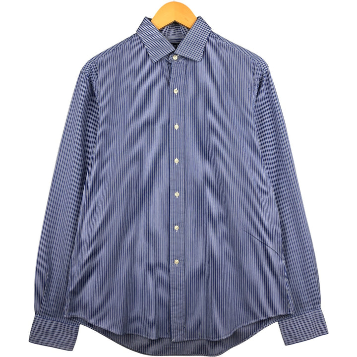 Ralph Lauren REGEND CUSTOM FIT wide collar long sleeve striped shirt, men's size L cotton blue type Vintage Second Hand