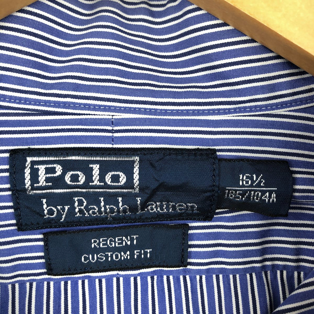 Ralph Lauren REGEND CUSTOM FIT wide collar long sleeve striped shirt, men's size L cotton blue type Vintage Second Hand