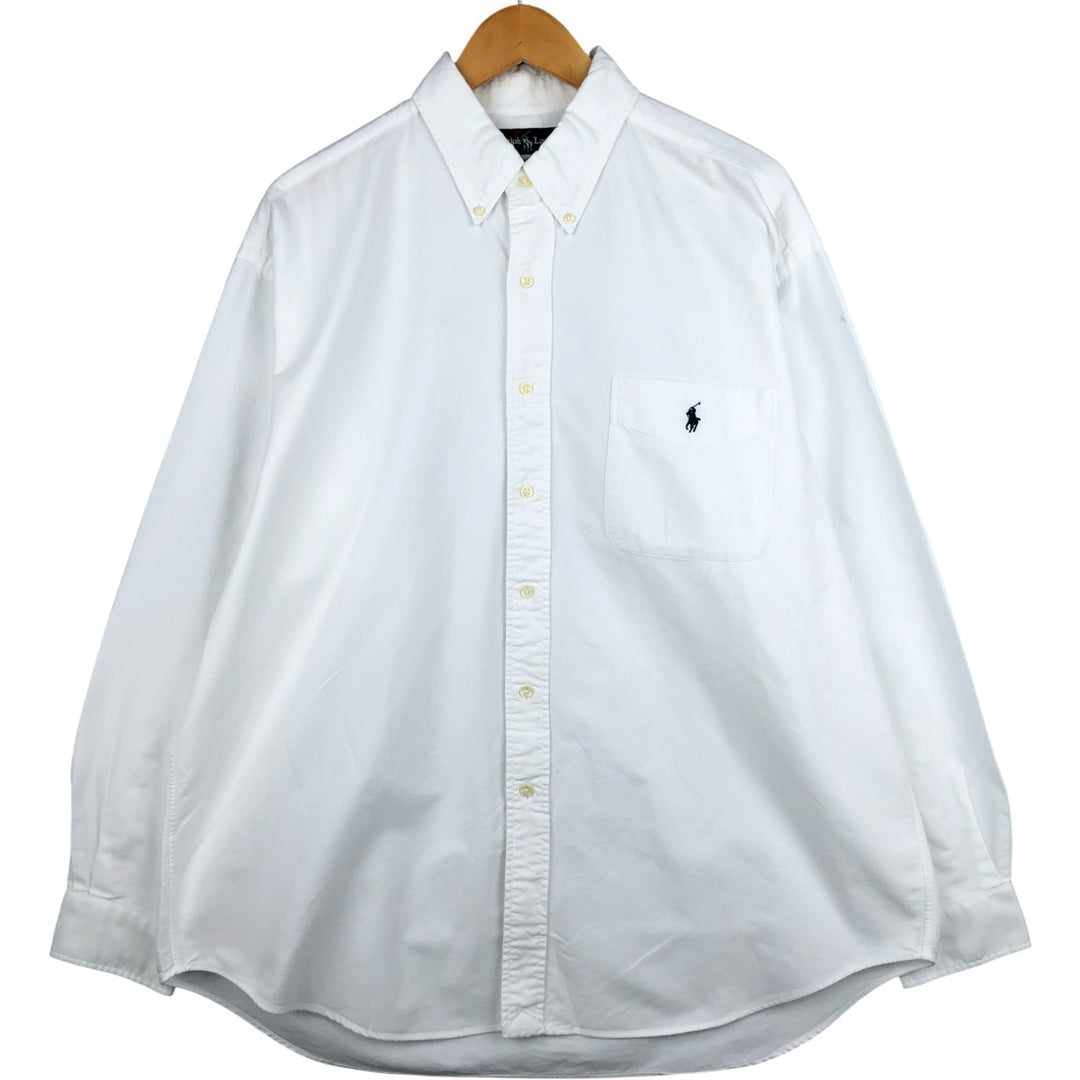 Ralph Lauren BIG SHIRT Long sleeve button down shirt Men's size L cotton white type Vintage Second Hand