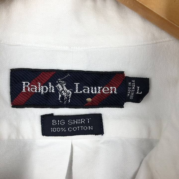Ralph Lauren BIG SHIRT Long sleeve button down shirt Men's size L cotton white type Vintage Second Hand