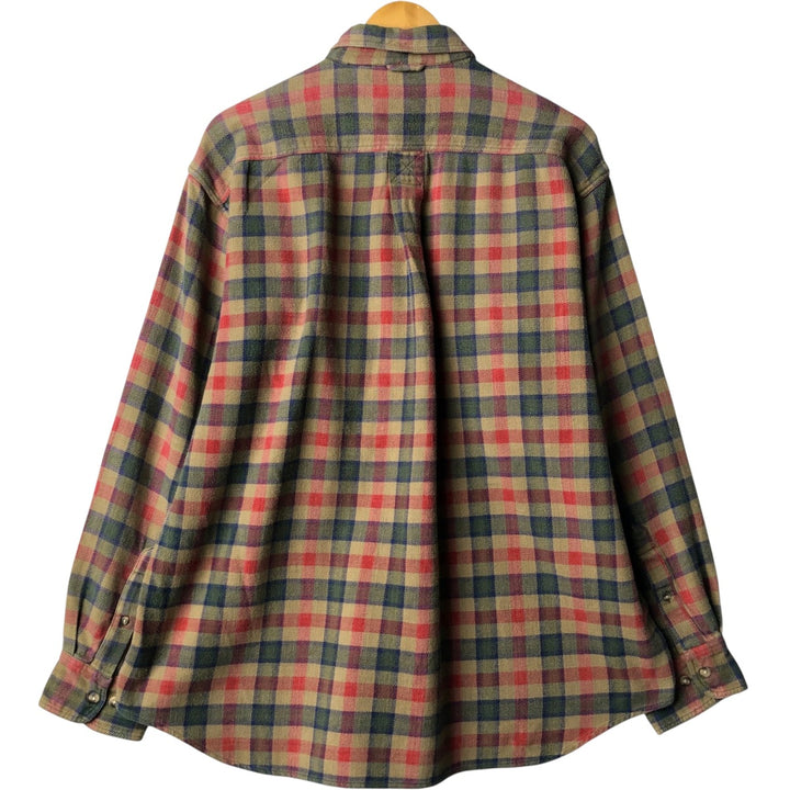 90'S Vintage Timberland WEATHERGEAR Long Sleeve Button-Down Flannel Check Shirt, Men's Size L cotton Khaki type Vintage Second Hand
