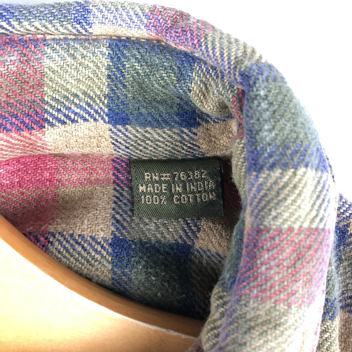 90'S Vintage Timberland WEATHERGEAR Long Sleeve Button-Down Flannel Check Shirt, Men's Size L cotton Khaki type Vintage Second Hand