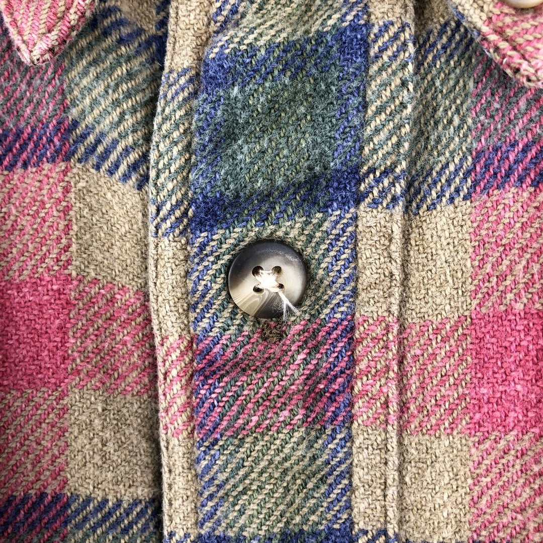 90'S Vintage Timberland WEATHERGEAR Long Sleeve Button-Down Flannel Check Shirt, Men's Size L cotton Khaki type Vintage Second Hand
