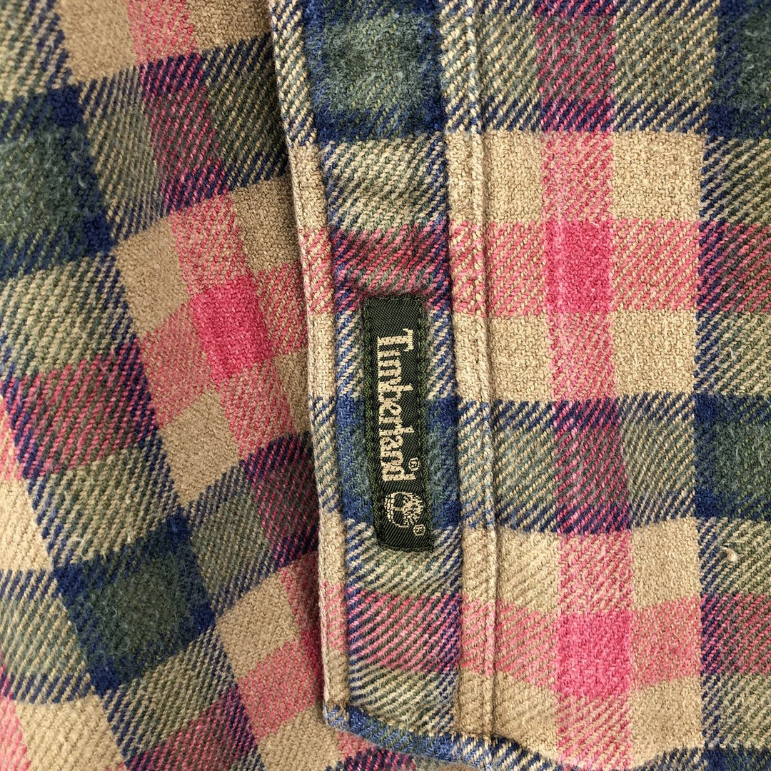 90'S Vintage Timberland WEATHERGEAR Long Sleeve Button-Down Flannel Check Shirt, Men's Size L cotton Khaki type Vintage Second Hand