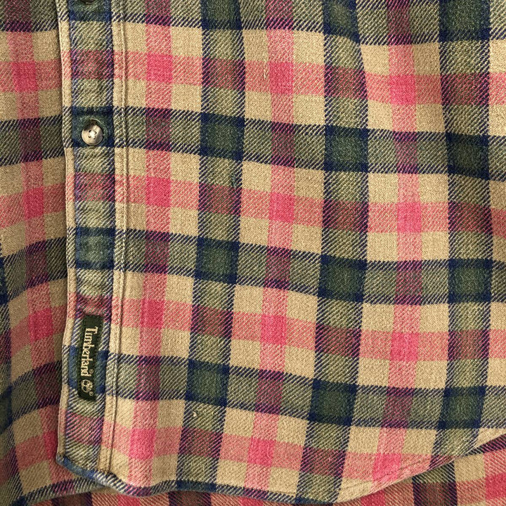 90'S Vintage Timberland WEATHERGEAR Long Sleeve Button-Down Flannel Check Shirt, Men's Size L cotton Khaki type Vintage Second Hand