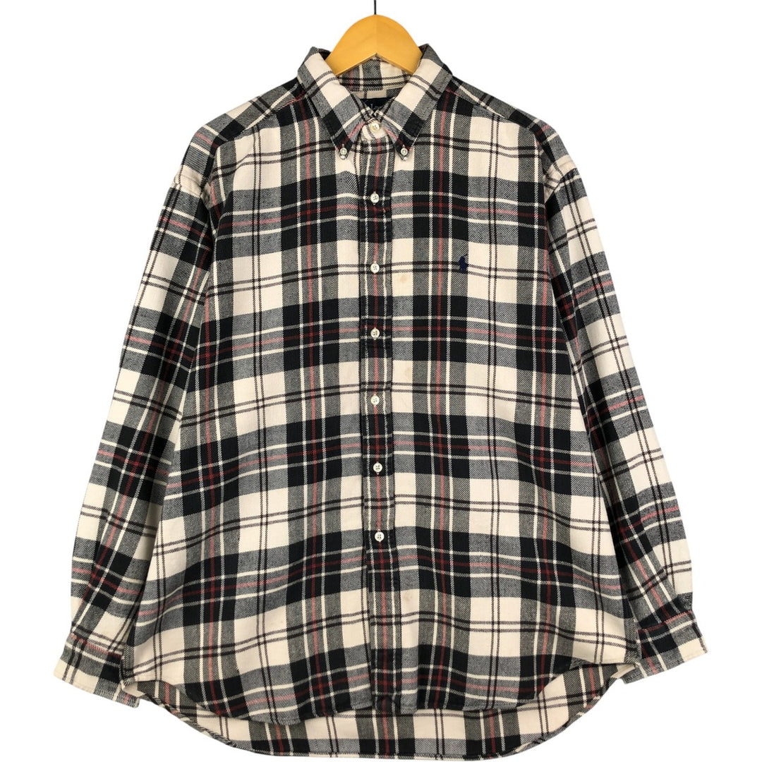 Ralph Lauren BLAIRE long sleeve button down flannel check shirt men's size L cotton black type Vintage Second Hand