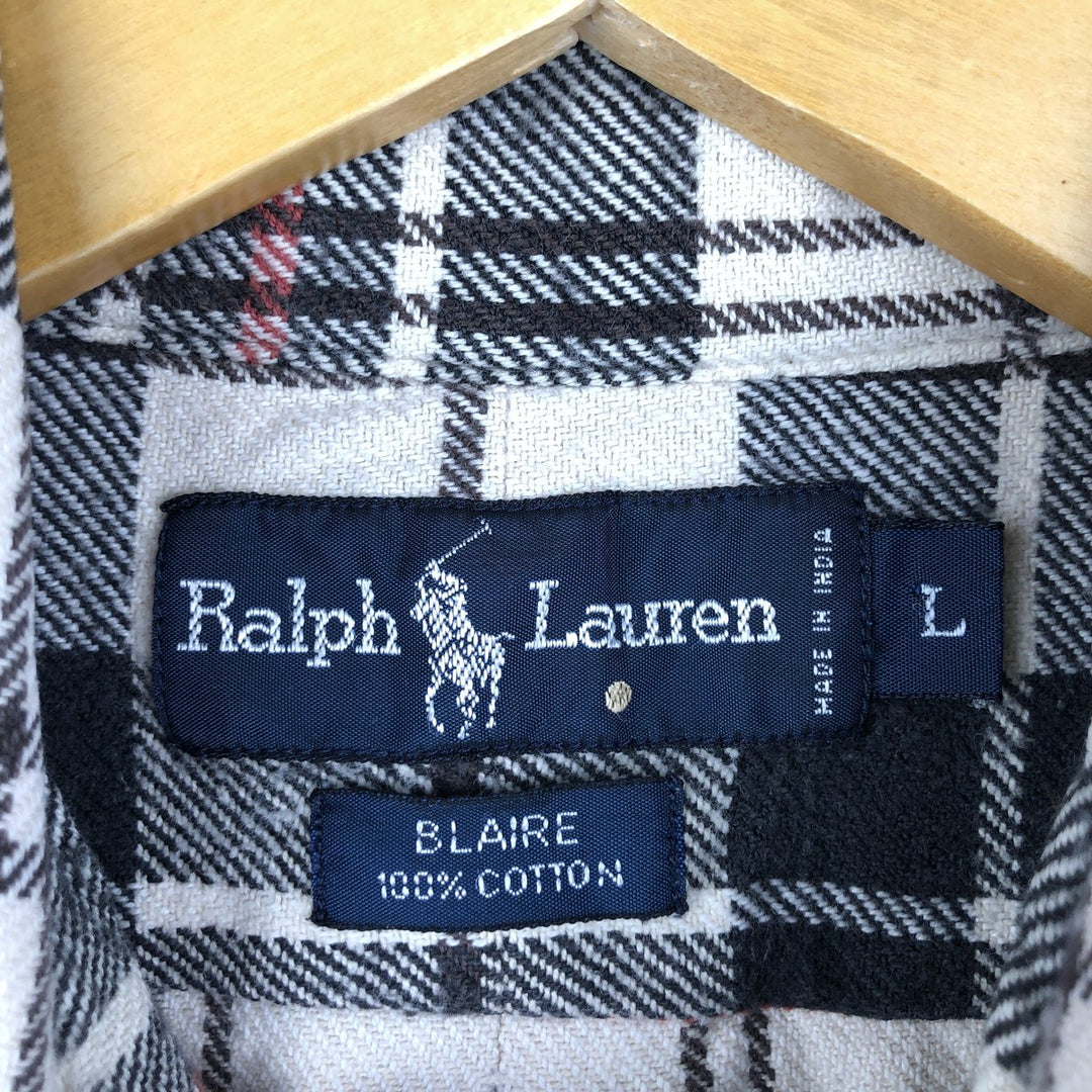 Ralph Lauren BLAIRE long sleeve button down flannel check shirt men's size L cotton black type Vintage Second Hand