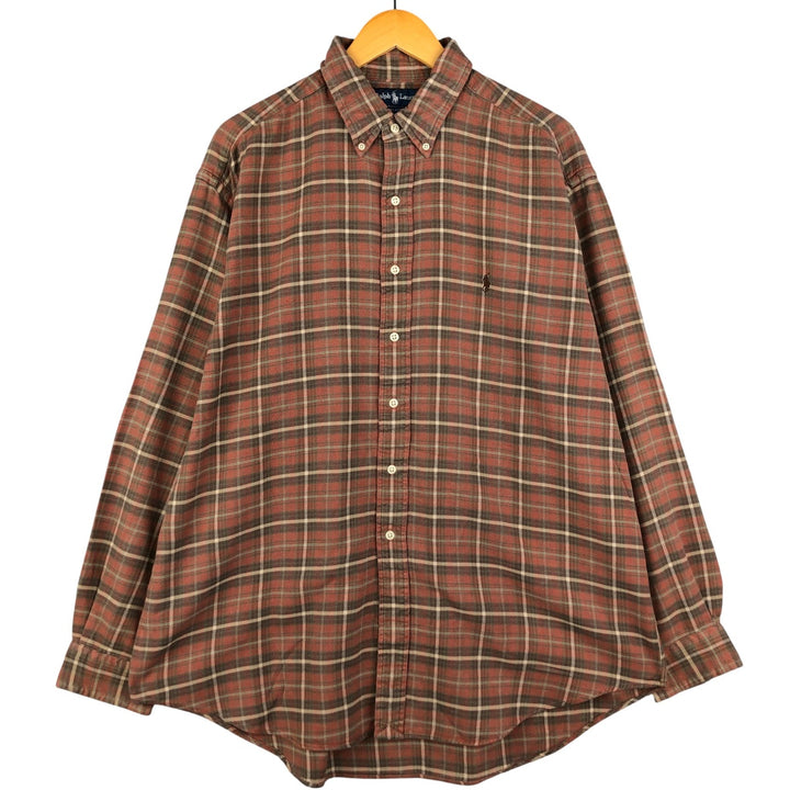 Ralph Lauren BLAKE long-sleeved button-down light flannel check shirt, men's size XL cotton brown type Vintage Second Hand