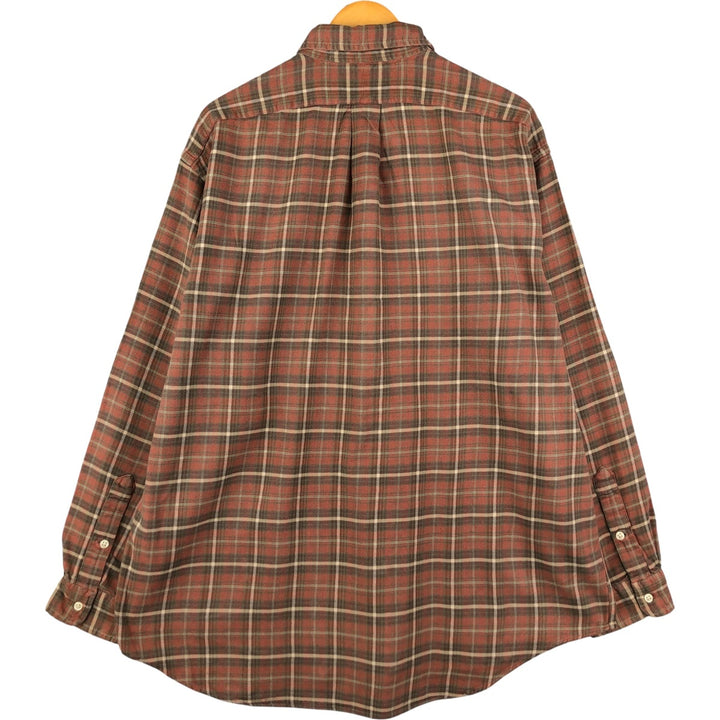 Ralph Lauren BLAKE long-sleeved button-down light flannel check shirt, men's size XL cotton brown type Vintage Second Hand