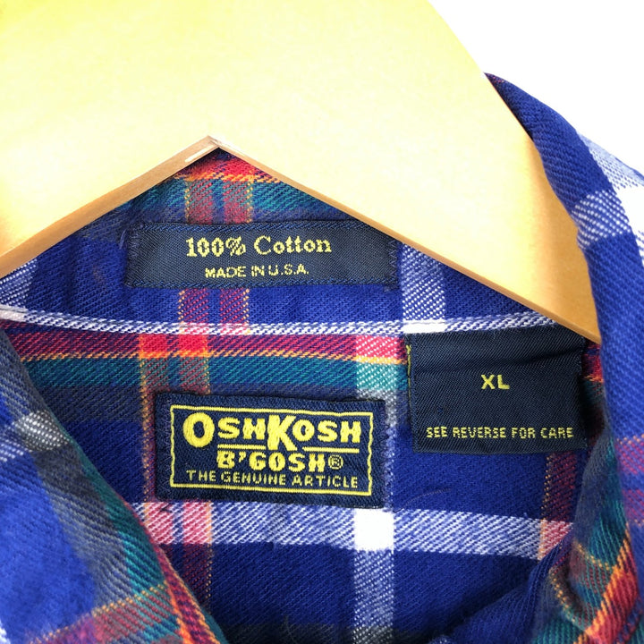 Vintage 1990'S Osh Kosh Lightflannel Check Shirt, Made in USA, Men's XL cotton Navy blue Vintage Second Hand
