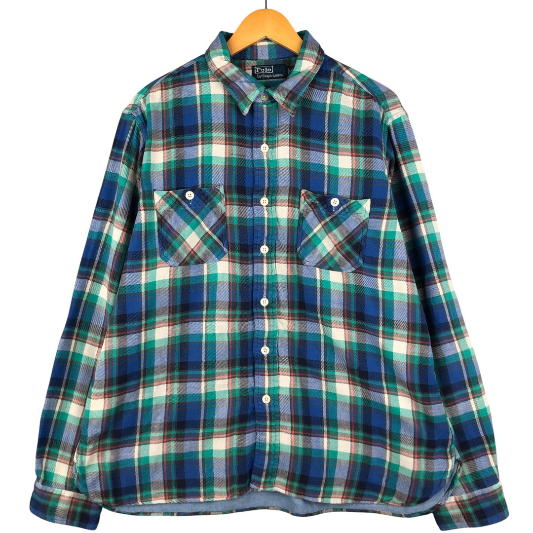 Ralph Lauren POLO by Ralph Lauren Long Sleeve Light Flannel Check Shirt, Men's XXL cotton blue type Vintage Second Hand