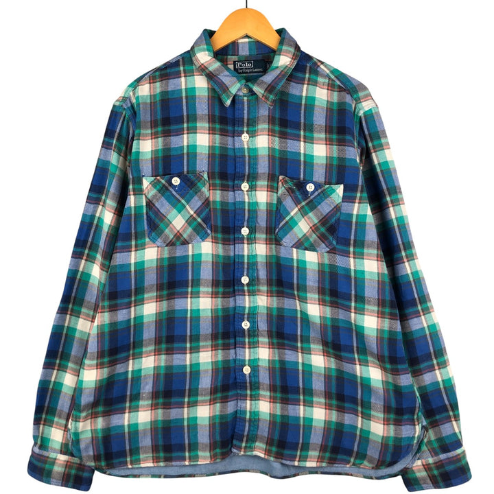 Ralph Lauren POLO by Ralph Lauren Long Sleeve Light Flannel Check Shirt, Men's XXL cotton blue type Vintage Second Hand
