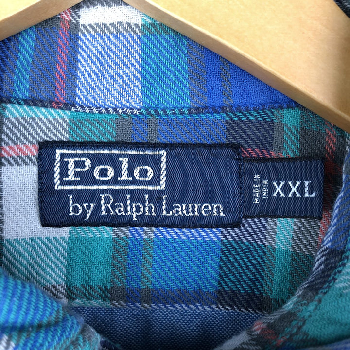 Ralph Lauren POLO by Ralph Lauren Long Sleeve Light Flannel Check Shirt, Men's XXL cotton blue type Vintage Second Hand