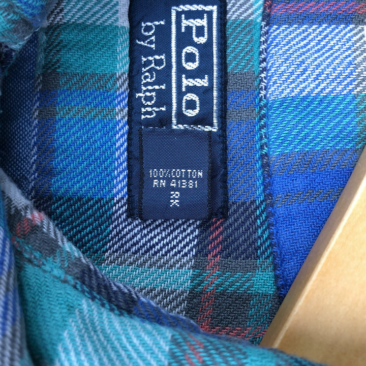 Ralph Lauren POLO by Ralph Lauren Long Sleeve Light Flannel Check Shirt, Men's XXL cotton blue type Vintage Second Hand