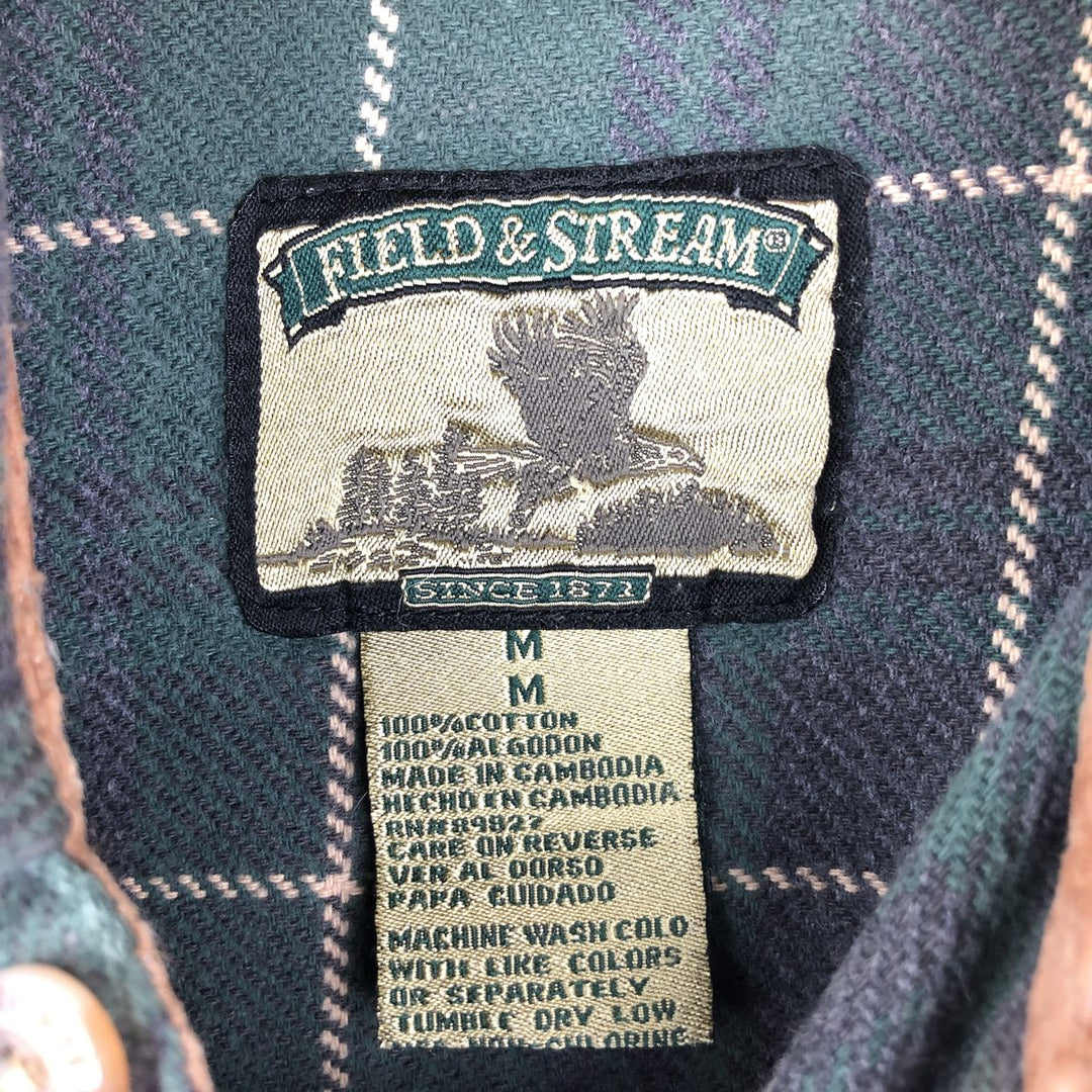 FIELD and STREAM Long Sleeve Flannel Check Shirt, Men's Size M cotton Green type dark green Vintage Second Hand