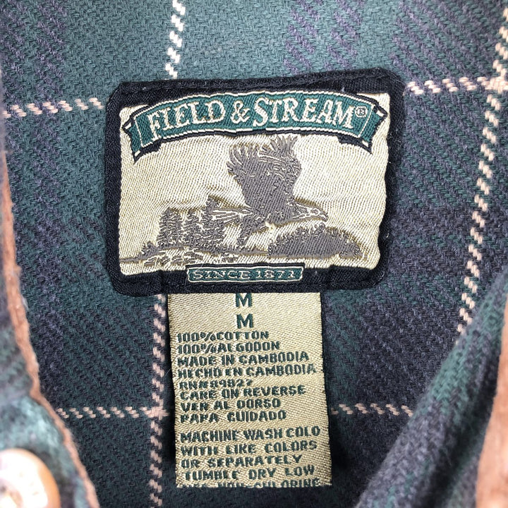 FIELD and STREAM Long Sleeve Flannel Check Shirt, Men's Size M cotton Green type dark green Vintage Second Hand