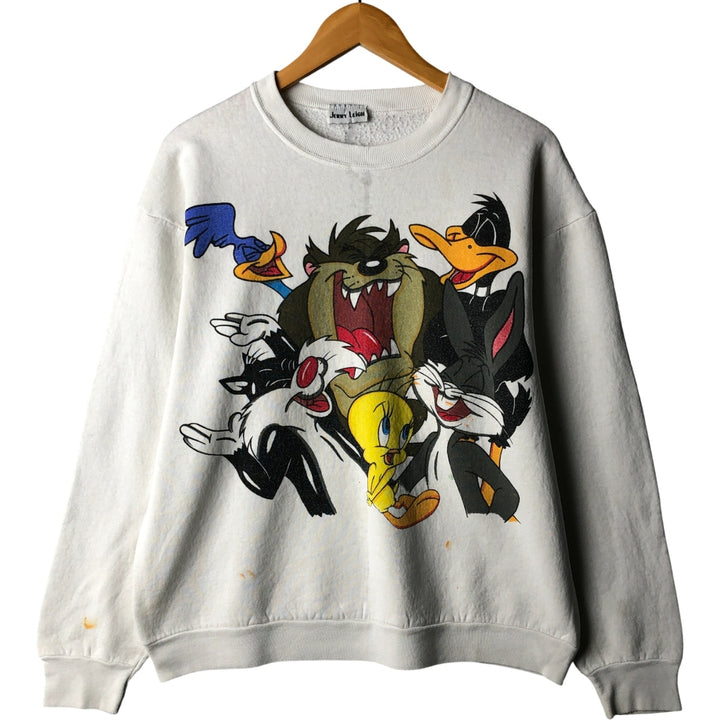 90'S Jerry Leigh Looney Tunes Large Print Character Sweatshirt, Men's Size L unclear white type Vintage Second Hand