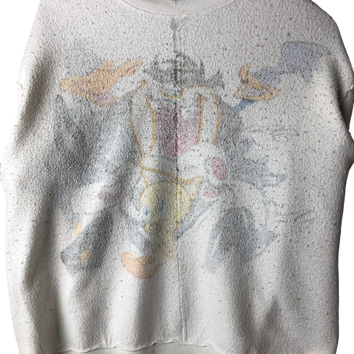 90'S Jerry Leigh Looney Tunes Large Print Character Sweatshirt, Men's Size L unclear white type Vintage Second Hand