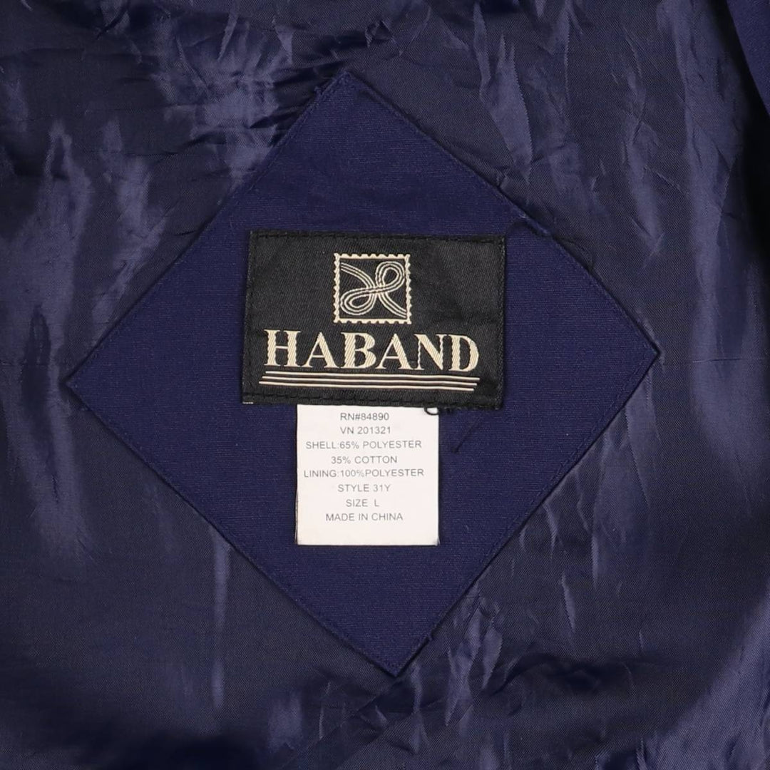90s~00'S HABAND Derby Jacket Cup Shoulder Jacket Men's L size polyester navy blue type Vintage Second Hand