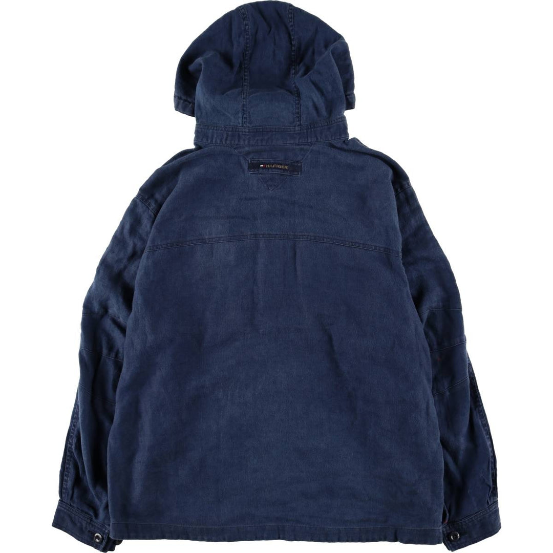 2000'S Tommy Hilfiger Half-Button Pullover Linen Parka, Men's Size XL linen navy blue type Vintage Second Hand