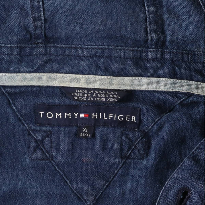 2000'S Tommy Hilfiger Half-Button Pullover Linen Parka, Men's Size XL linen navy blue type Vintage Second Hand