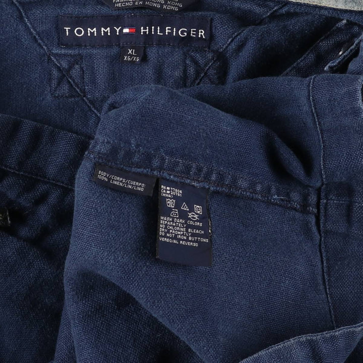 2000'S Tommy Hilfiger Half-Button Pullover Linen Parka, Men's Size XL linen navy blue type Vintage Second Hand