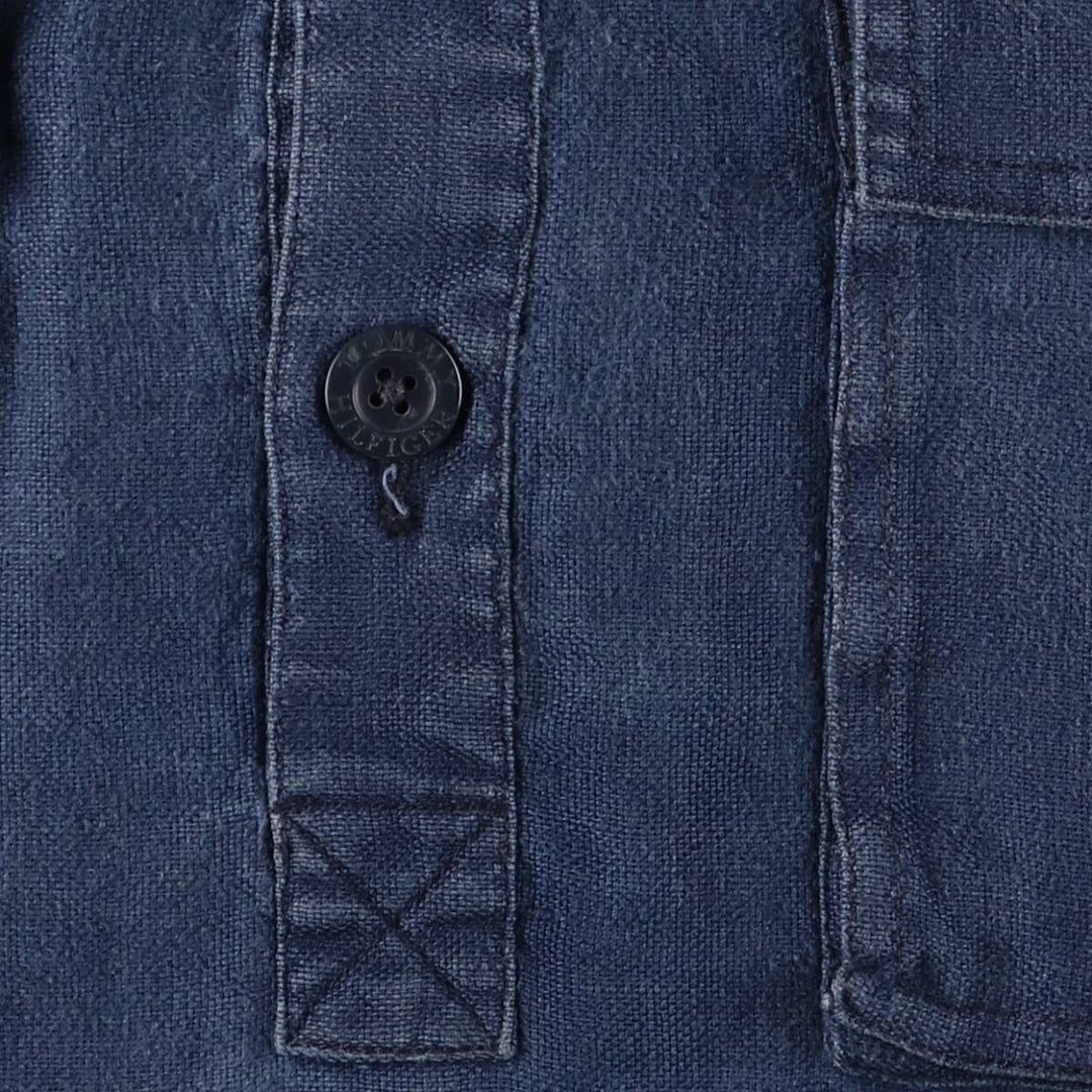 2000'S Tommy Hilfiger Half-Button Pullover Linen Parka, Men's Size XL linen navy blue type Vintage Second Hand