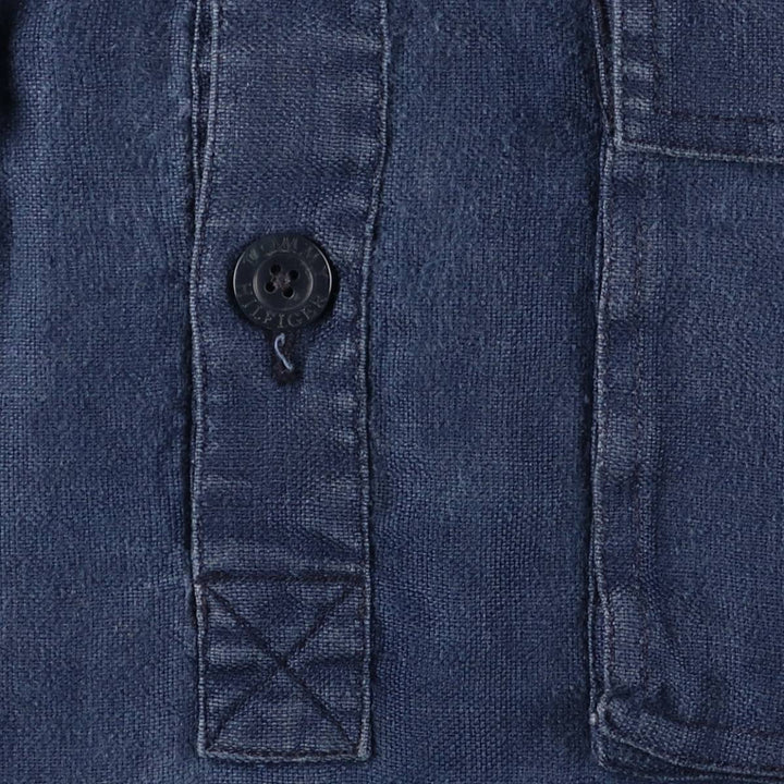 2000'S Tommy Hilfiger Half-Button Pullover Linen Parka, Men's Size XL linen navy blue type Vintage Second Hand