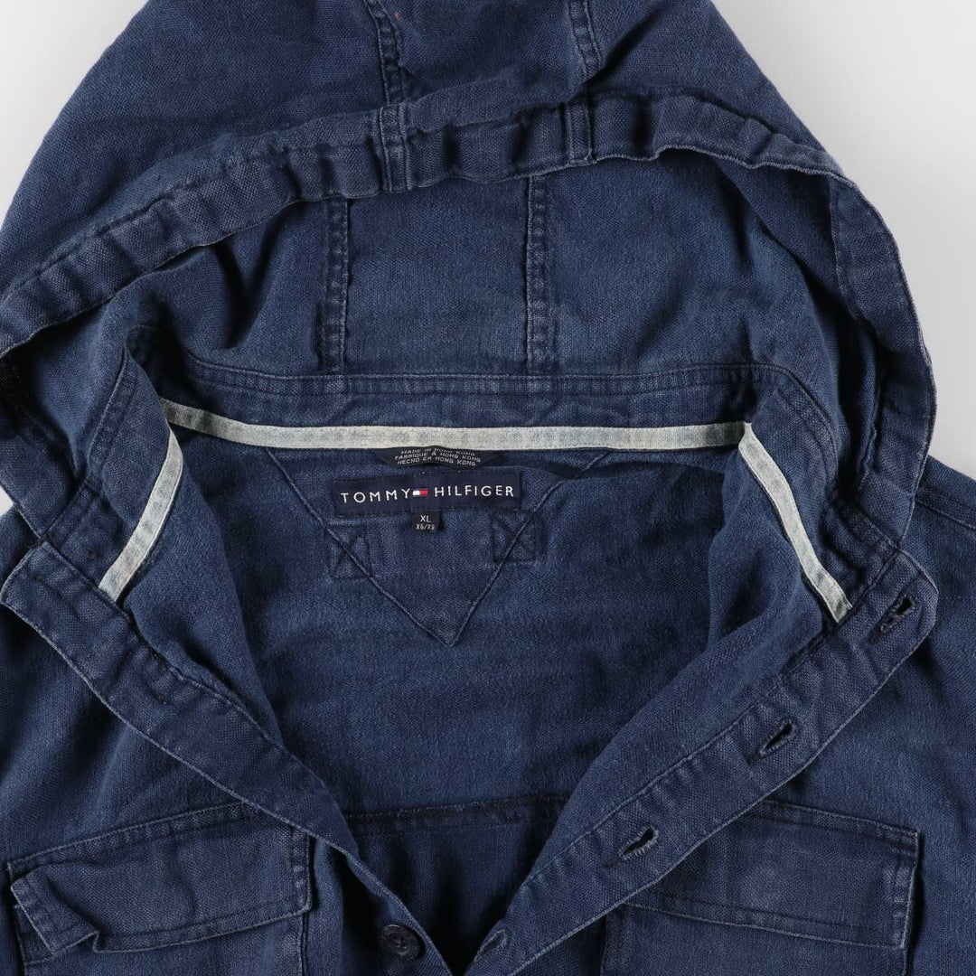 2000'S Tommy Hilfiger Half-Button Pullover Linen Parka, Men's Size XL linen navy blue type Vintage Second Hand