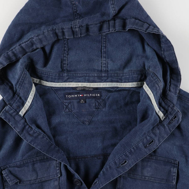 2000'S Tommy Hilfiger Half-Button Pullover Linen Parka, Men's Size XL linen navy blue type Vintage Second Hand