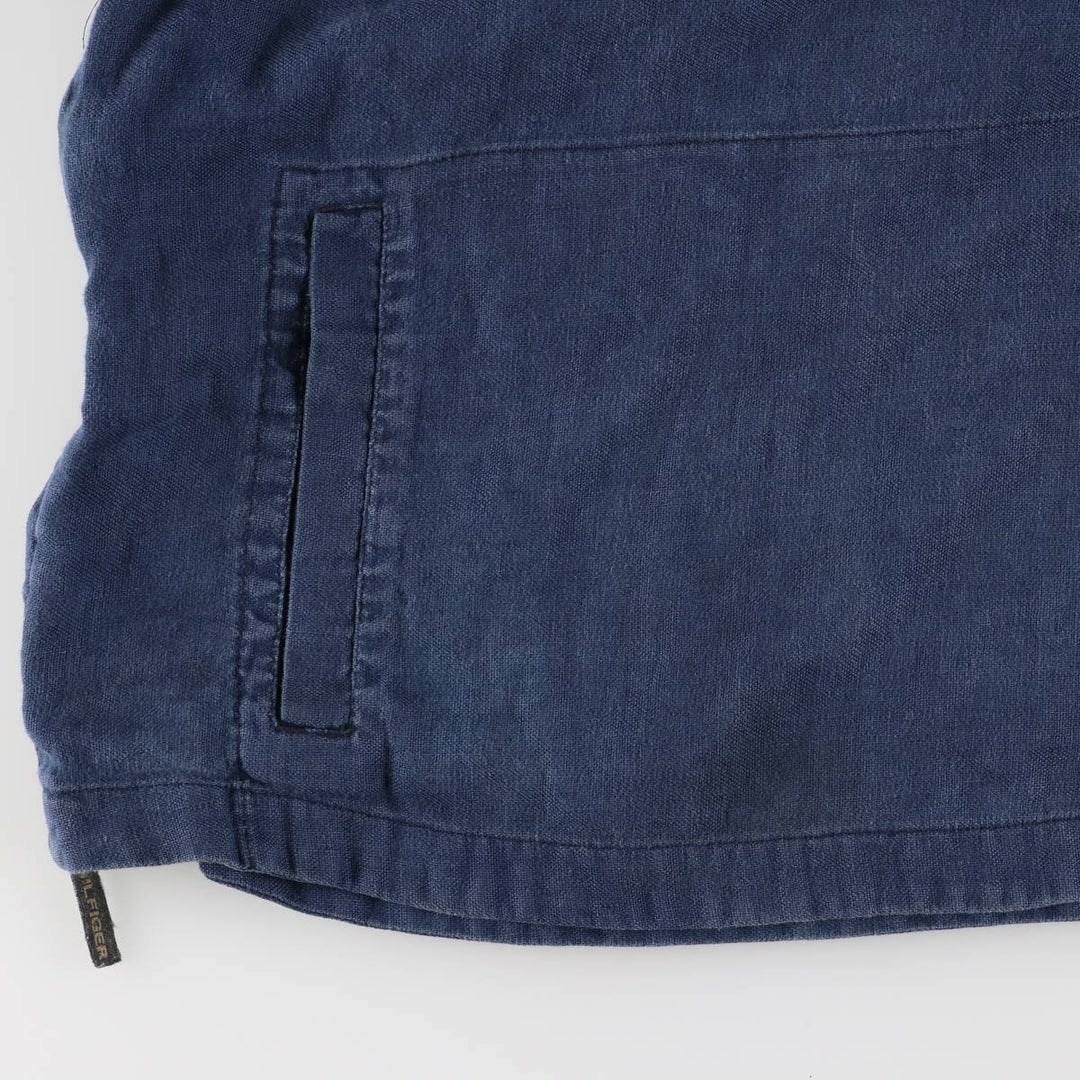 2000'S Tommy Hilfiger Half-Button Pullover Linen Parka, Men's Size XL linen navy blue type Vintage Second Hand