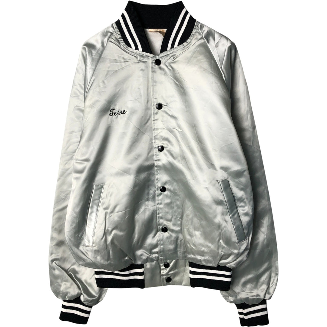 90'S AUBURN Nylon Varsity Jacket, Award Jacket, Made in USA, Men's Size Medium, Vintage Nylon Silver type Vintage Second Hand
