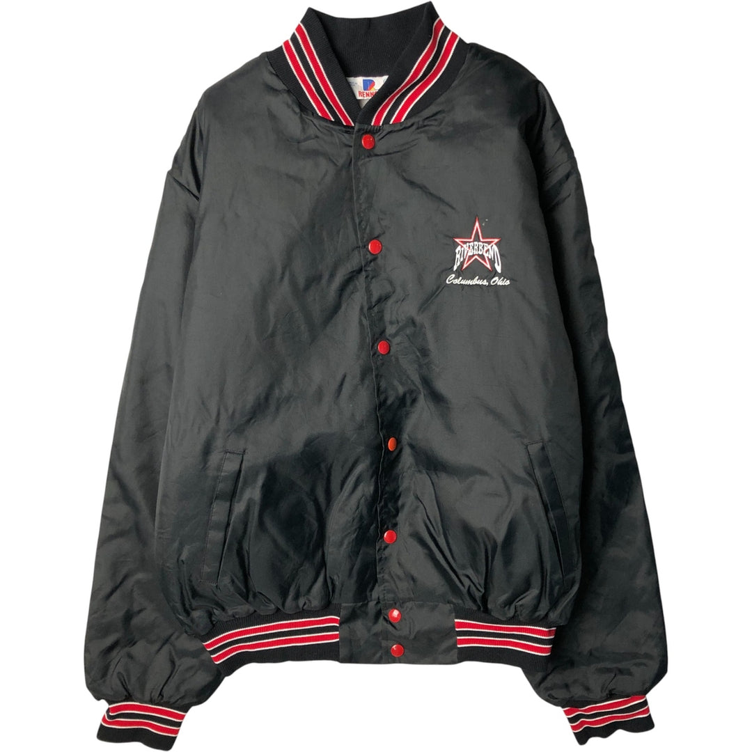 90'S RENNOC Padded Nylon Varsity Jacket, Award Jacket, Made in USA, Men's XL, Vintage Nylon black type Vintage Second Hand
