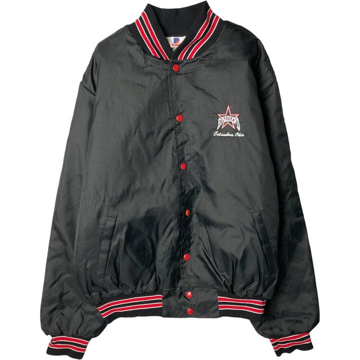 90'S RENNOC Padded Nylon Varsity Jacket, Award Jacket, Made in USA, Men's XL, Vintage Nylon black type Vintage Second Hand