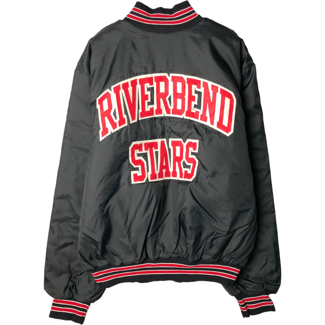 90'S RENNOC Padded Nylon Varsity Jacket, Award Jacket, Made in USA, Men's XL, Vintage Nylon black type Vintage Second Hand