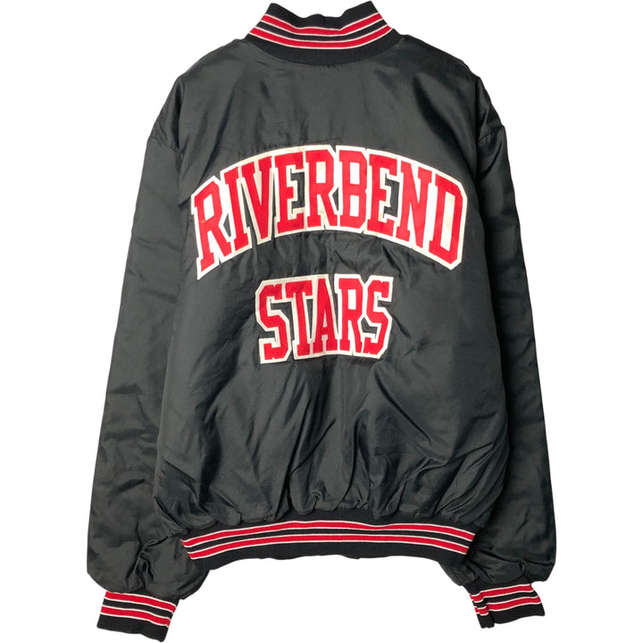 90'S RENNOC Padded Nylon Varsity Jacket, Award Jacket, Made in USA, Men's XL, Vintage Nylon black type Vintage Second Hand