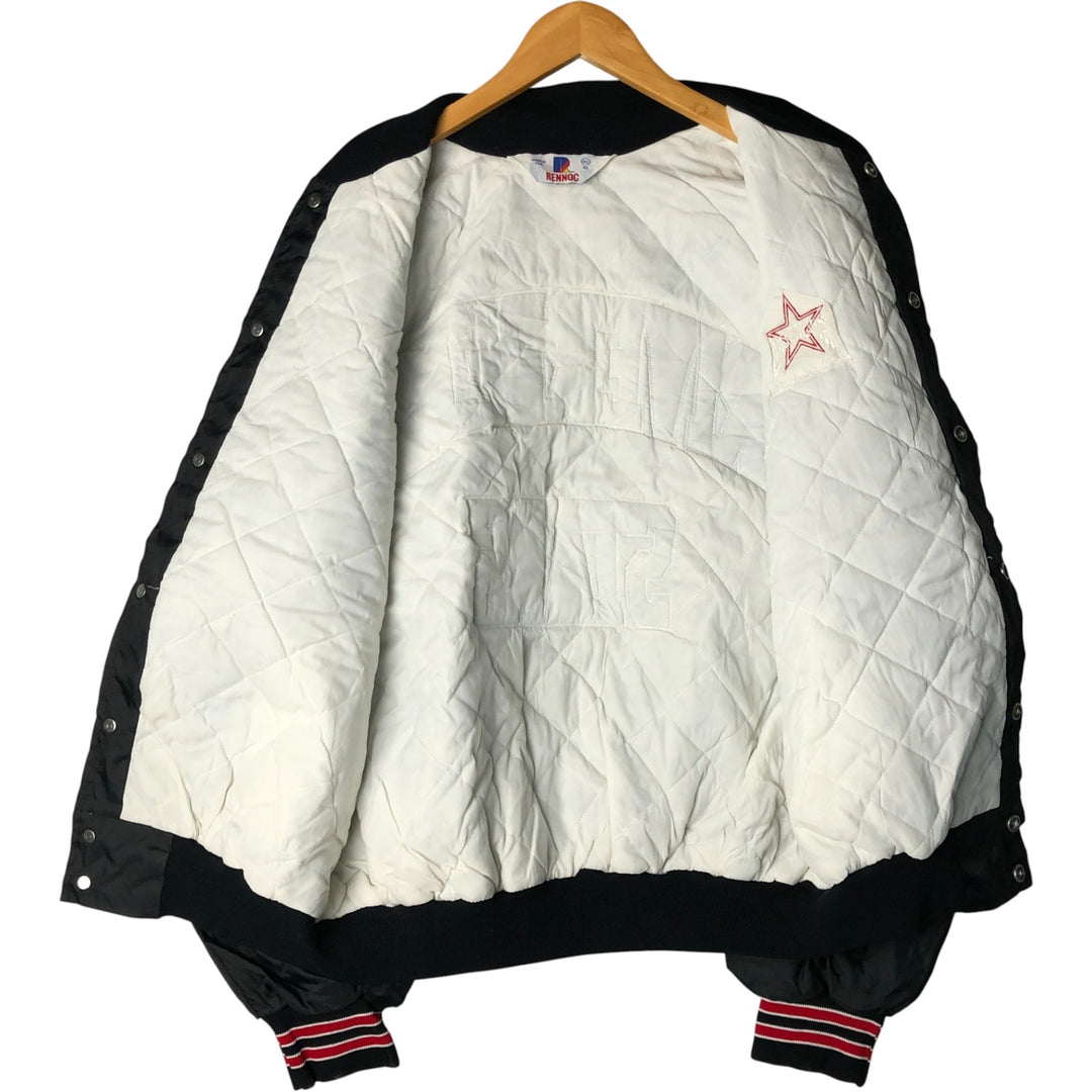 90'S RENNOC Padded Nylon Varsity Jacket, Award Jacket, Made in USA, Men's XL, Vintage Nylon black type Vintage Second Hand