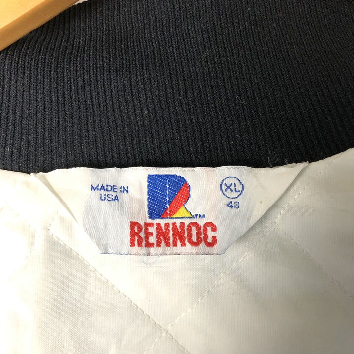 90'S RENNOC Padded Nylon Varsity Jacket, Award Jacket, Made in USA, Men's XL, Vintage Nylon black type Vintage Second Hand
