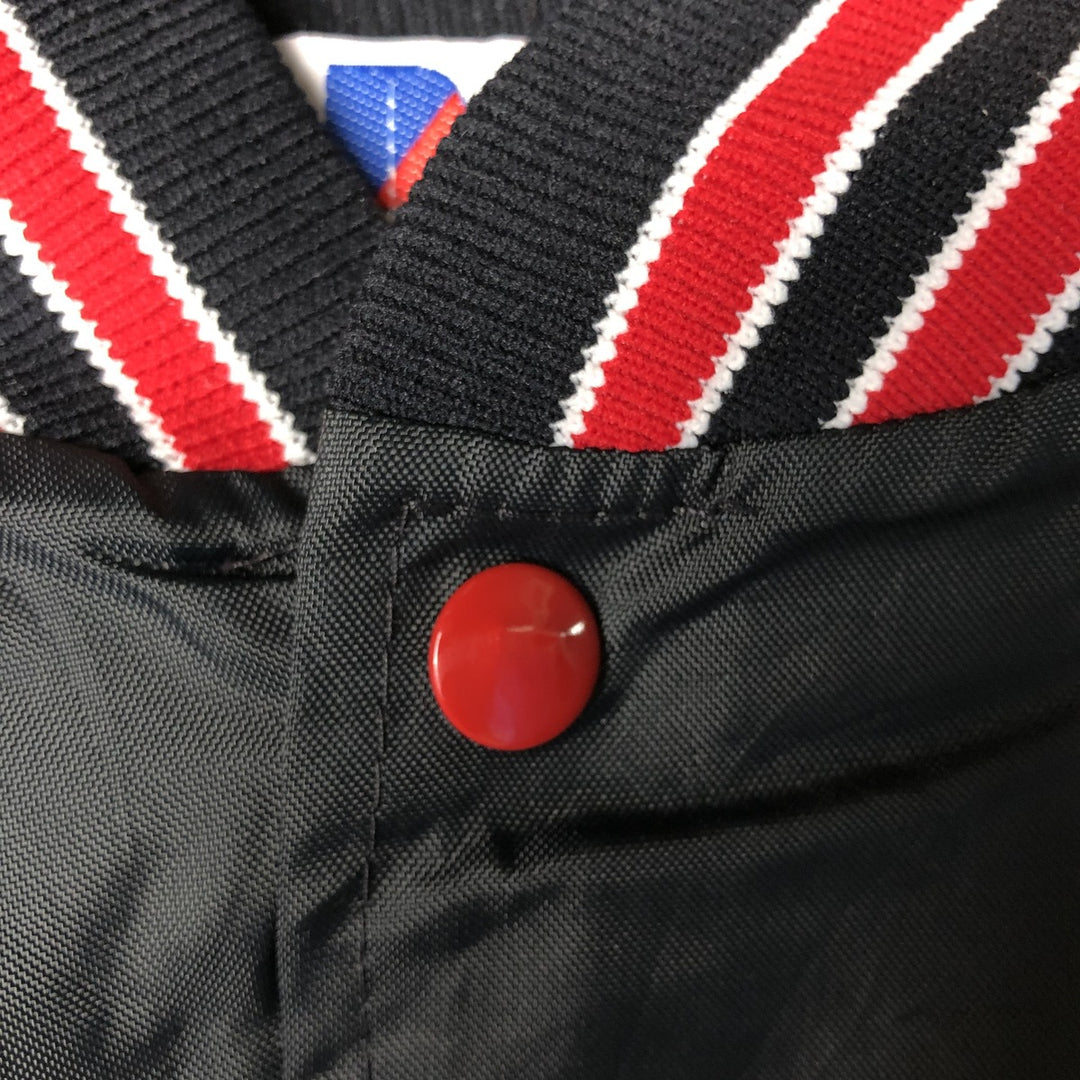 90'S RENNOC Padded Nylon Varsity Jacket, Award Jacket, Made in USA, Men's XL, Vintage Nylon black type Vintage Second Hand