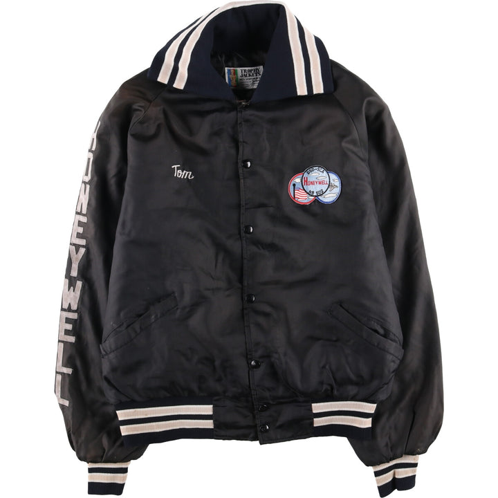 Vintage 1980'S TROPHY JACKETS padded collared nylon stadium jacket, men's size L. unclear black type Vintage Second Hand