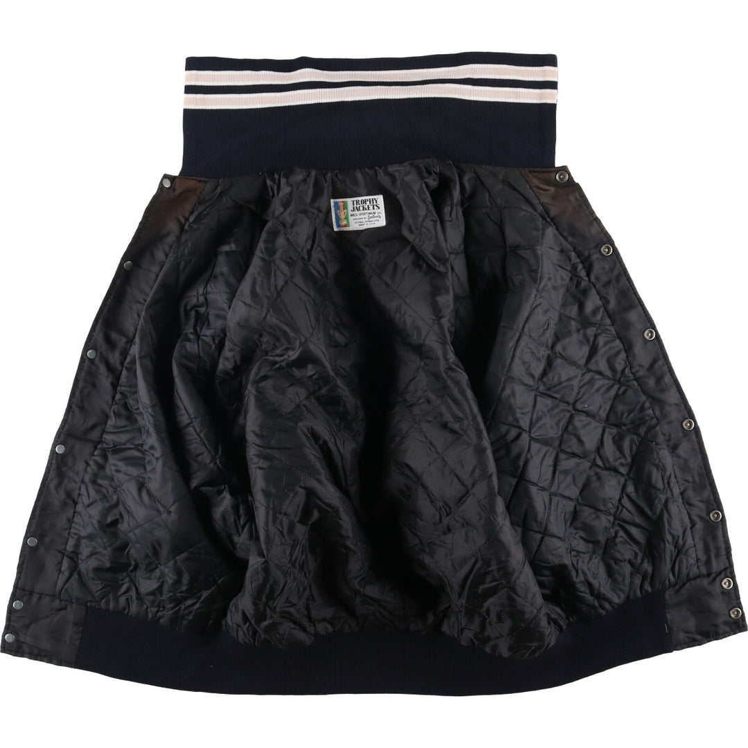 Vintage 1980'S TROPHY JACKETS padded collared nylon stadium jacket, men's size L. unclear black type Vintage Second Hand