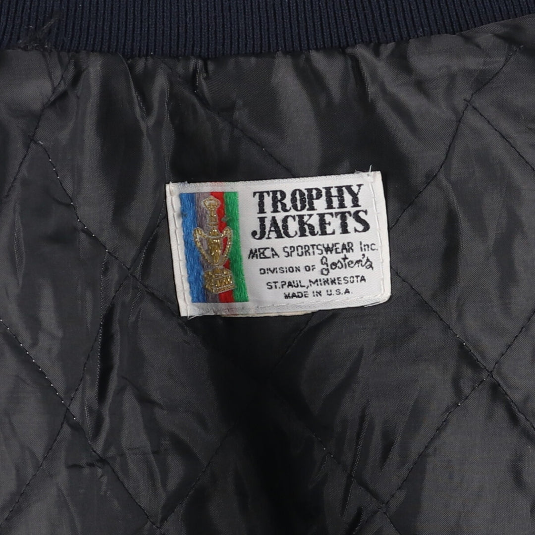 Vintage 1980'S TROPHY JACKETS padded collared nylon stadium jacket, men's size L. unclear black type Vintage Second Hand