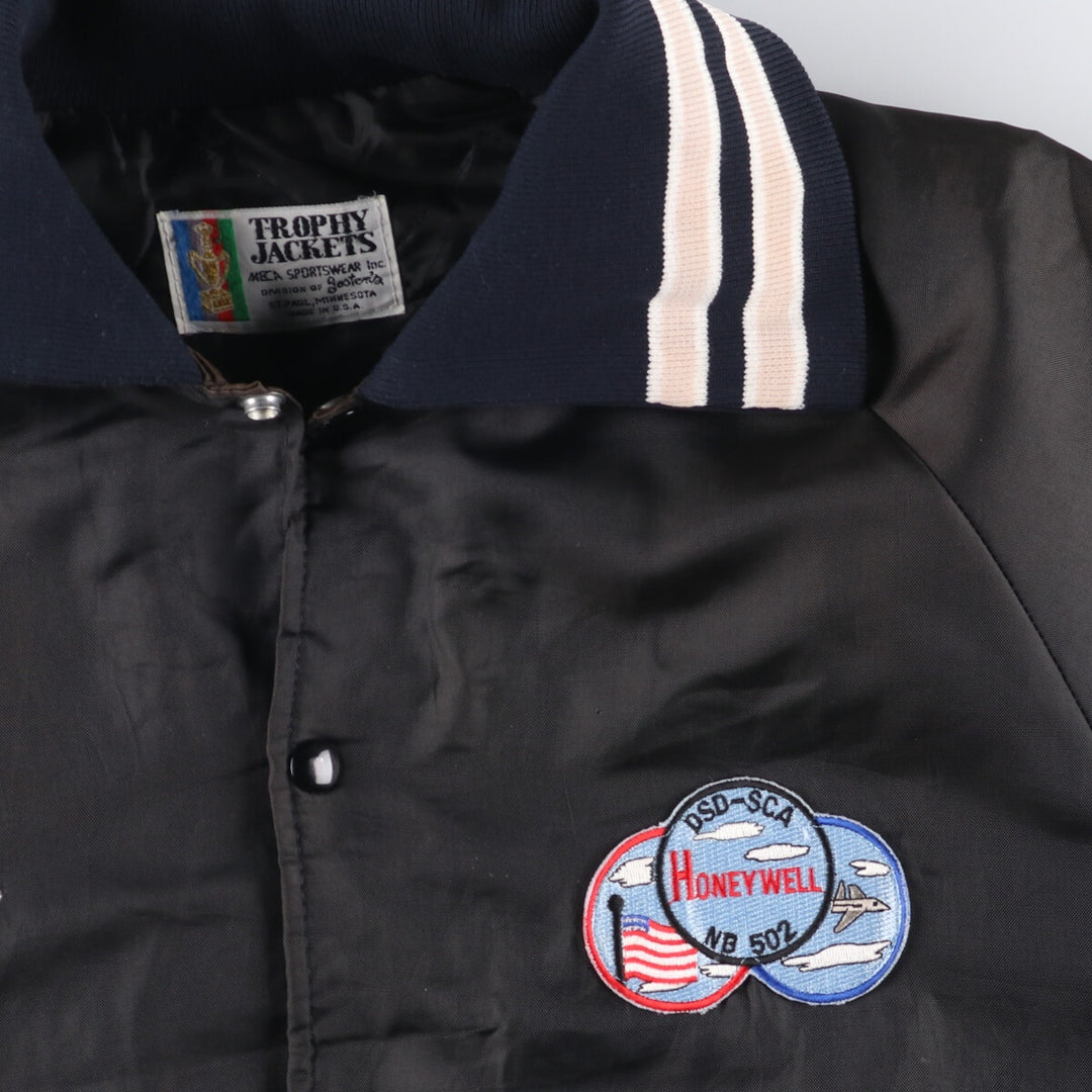 Vintage 1980'S TROPHY JACKETS padded collared nylon stadium jacket, men's size L. unclear black type Vintage Second Hand