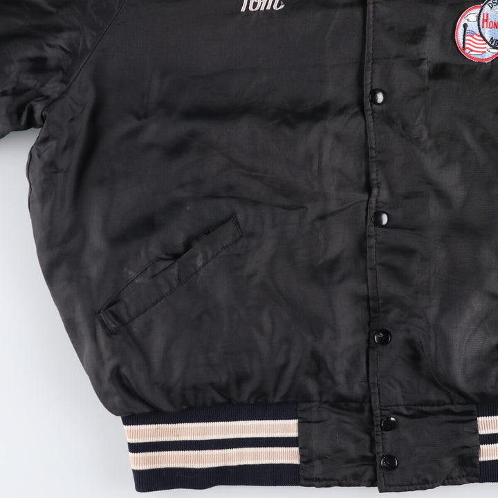 Vintage 1980'S TROPHY JACKETS padded collared nylon stadium jacket, men's size L. unclear black type Vintage Second Hand