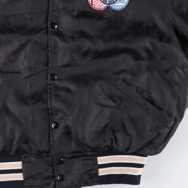 Vintage 1980'S TROPHY JACKETS padded collared nylon stadium jacket, men's size L. unclear black type Vintage Second Hand