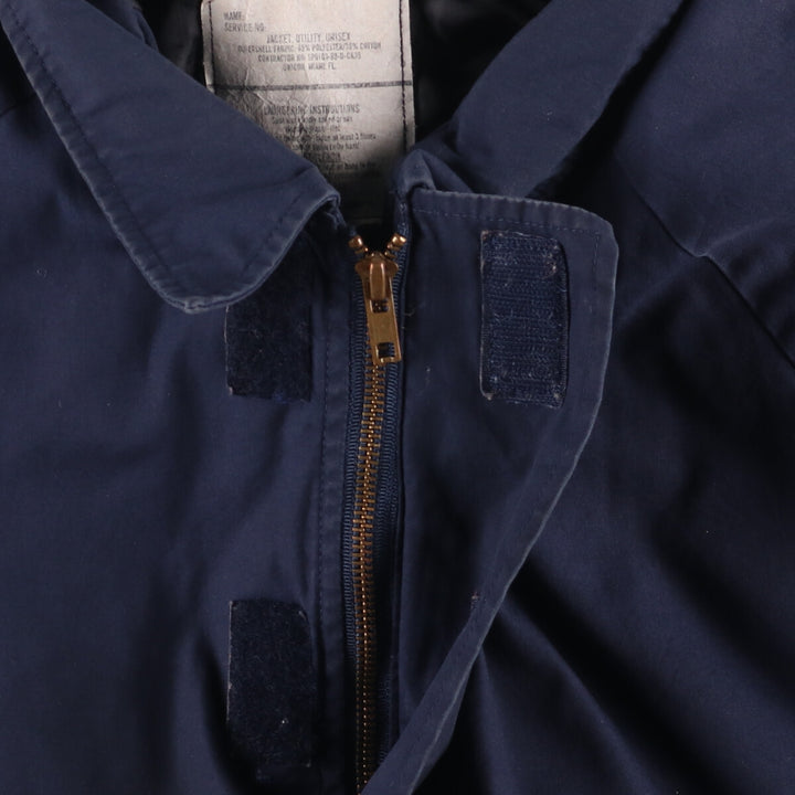 1980'S US Navy Military Utility Jacket, Made in USA, Large polyester navy blue type Vintage Second Hand