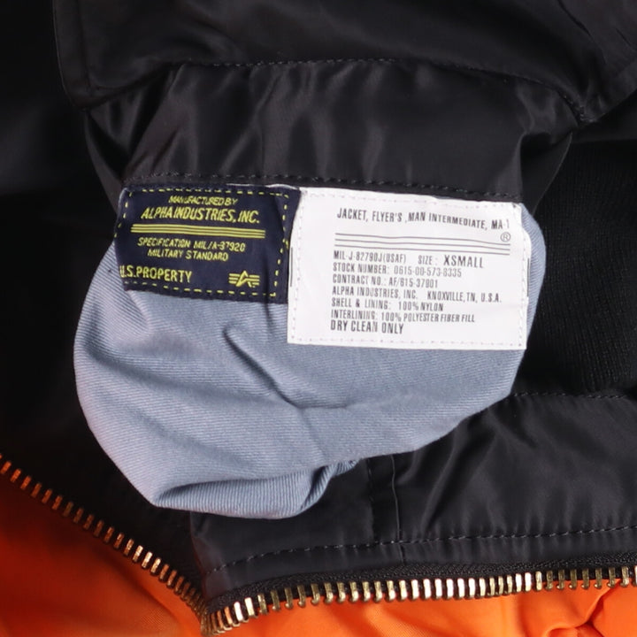 Vintage 1990'S Alpha MA-1 Slim Fit Military Flight Jacket with Padding, Men's Size XS Nylon black type Vintage Second Hand