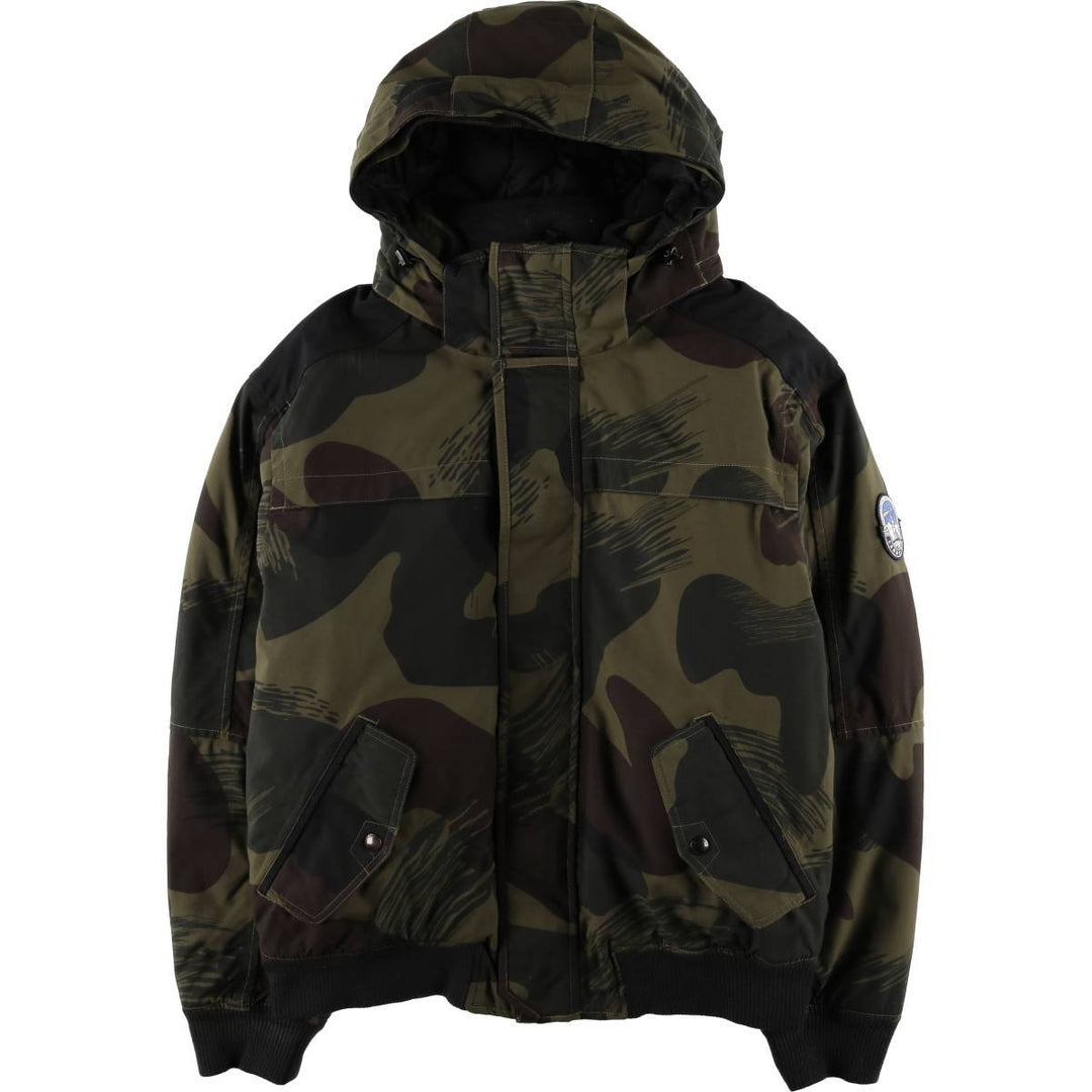 2000'S Lands' End Camouflage Pattern Woodland Camo Down Parka, Men's Size L Nylon Khaki type Vintage Second Hand