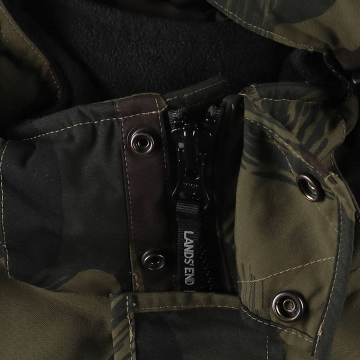 2000'S Lands' End Camouflage Pattern Woodland Camo Down Parka, Men's Size L Nylon Khaki type Vintage Second Hand